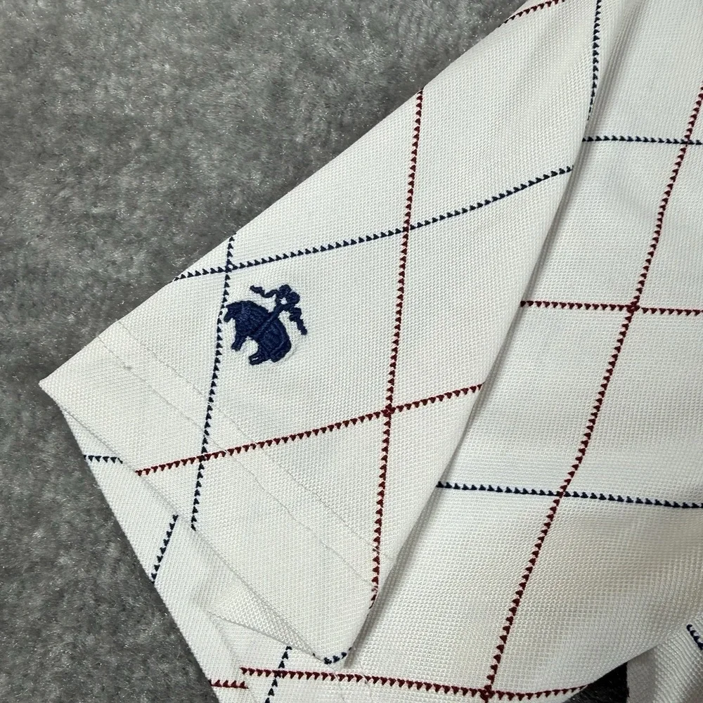 Brooks Brothers Polo Shirt Men's‎ Medium White Argyle Short Sleeve
